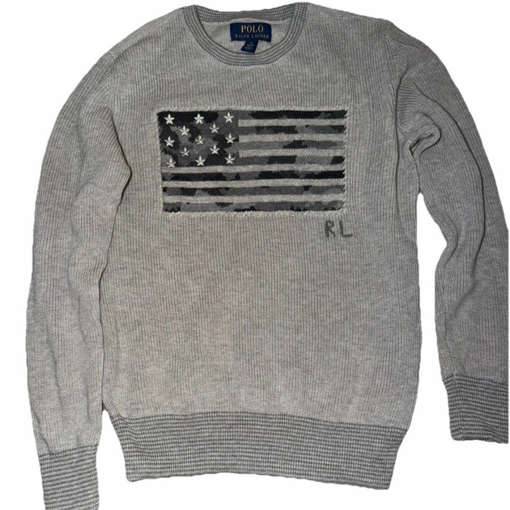 Polo by Ralph Lauren Gray Crewneck with Flag Design